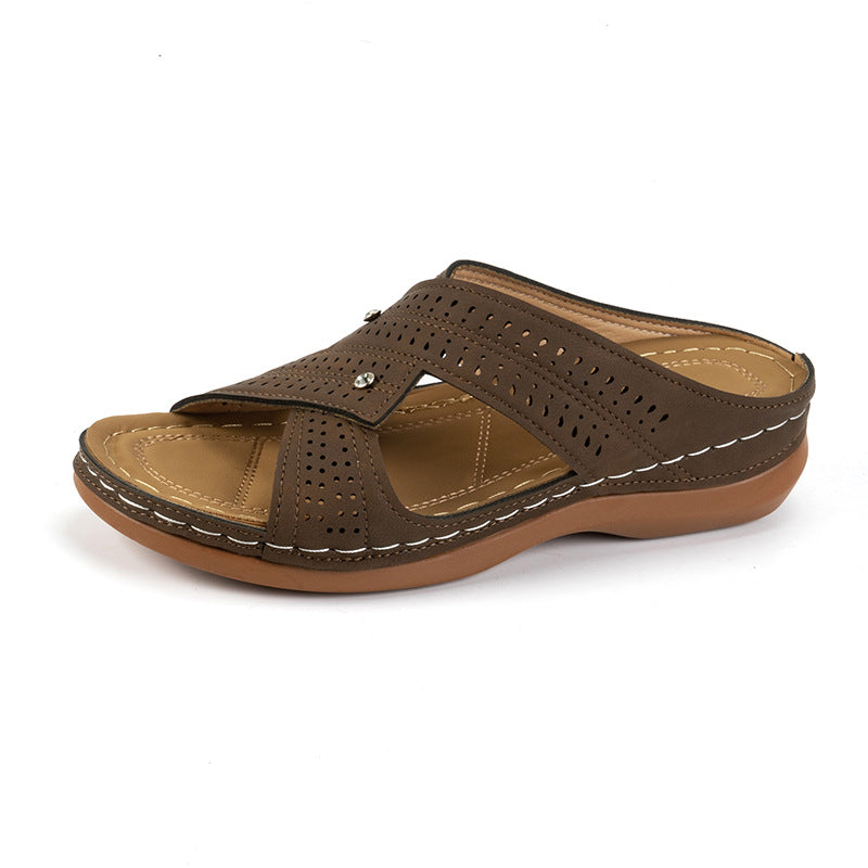 New Summer Large Size Slope Slippers Female Cross With Solid Color Car Sewing Thread Beach Sandals Female