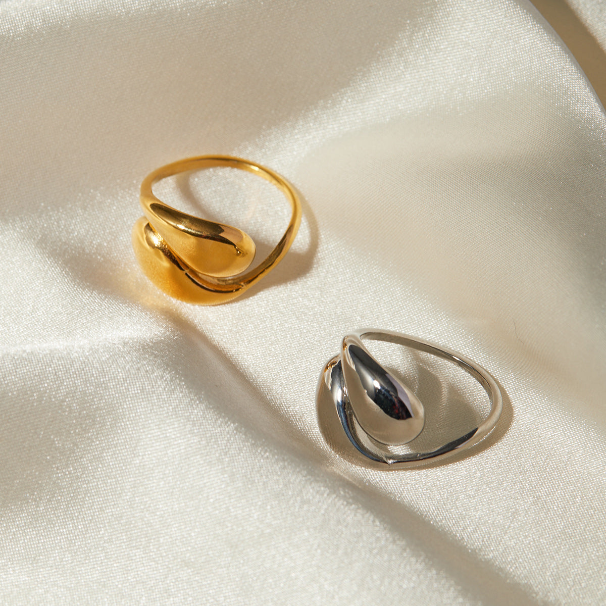 5pcs 18K Gold Stainless Steel Drop Staggered Opening Ring Niche Design Sense Of Advanced Simple Ring