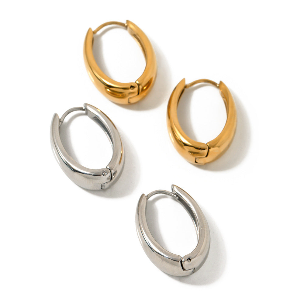 5pcs Stylish 16K Gold Stainless Steel Oval Earring Buckle Earrings Stud Earrings