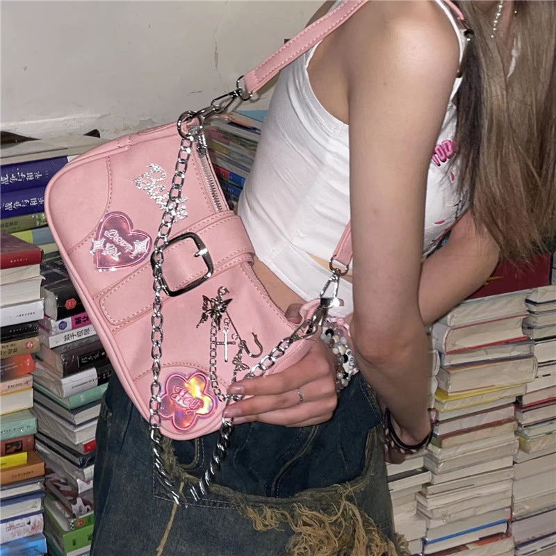 Chain Crossbody Original Sweet And Spicy Bag Laser Love Sweet Cool Girl Y2K Niche Design Small Bag Spice Underarm Bag