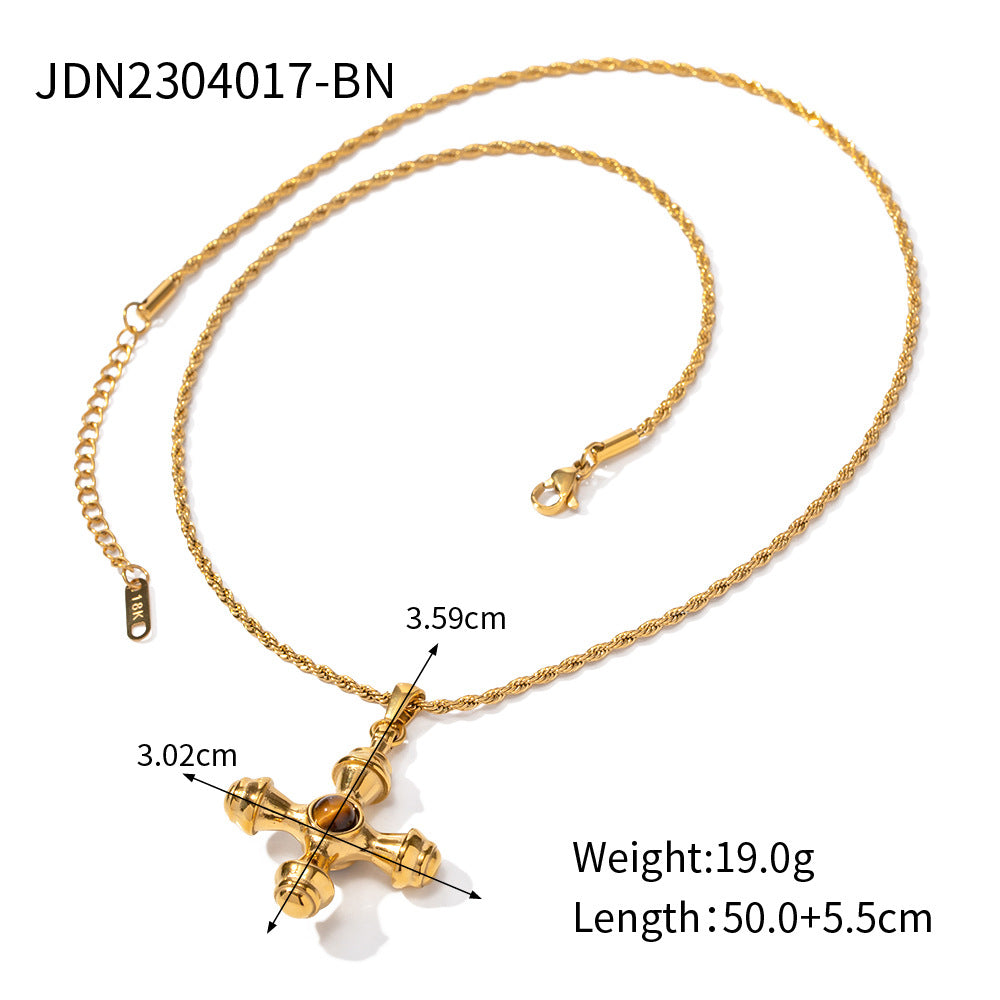 5pcs 18K Gold Stainless Steel Cross Set Tiger Eye Necklace Does Not Fade Fashion Accessories