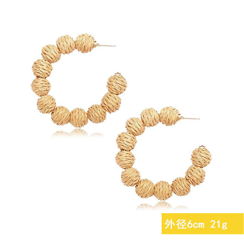 5 pairs Holiday Rattan Earrings For Women Spring And Summer Raffia Woven Earrings Temperament Earrings
