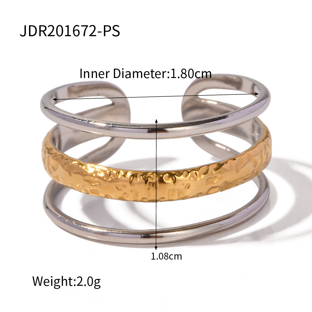 5pcs Cold Titanium Steel Ring Three Layer Line Open Ring 18K Gold Stainless Steel Ring Women's Jewelry