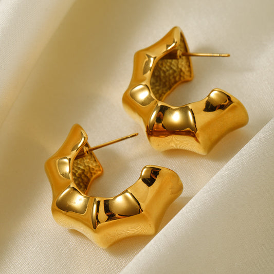 5pcs New 18K Gold Stainless Steel Bamboo Earrings Thick Ring Stainless Steel Earrings Women's Earrings Jewelry