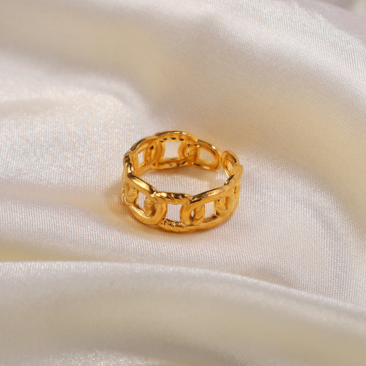 5pcs Men's And Women's Finger Rings Titanium Steel Plated 18K Gold Stainless Steel Twist Chain Open Ring Jewelry