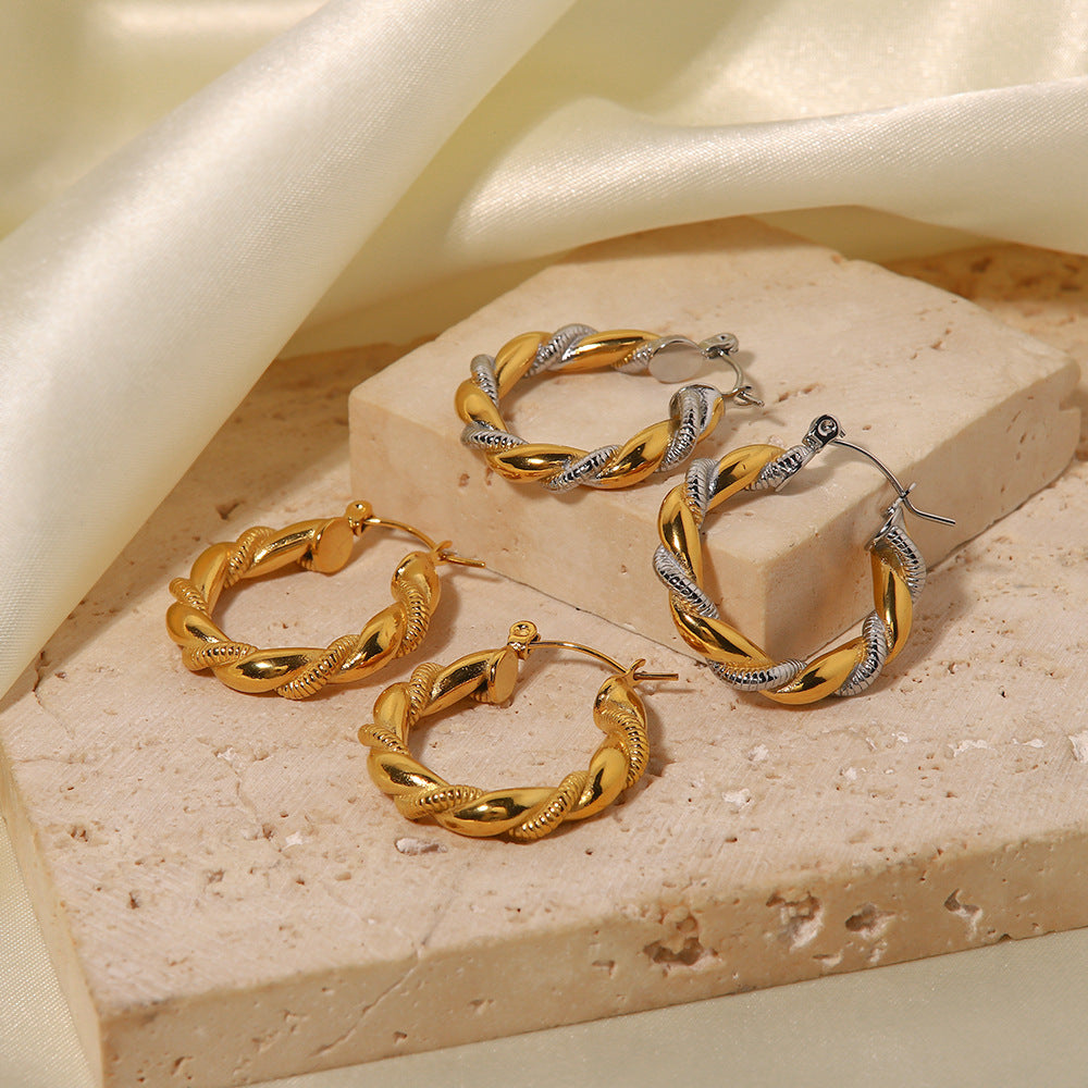 5pcs Fashion Style 18K Gold-Plated Titanium Steel Niche Earrings Stainless Steel Gold And Silver Splicing Geometric Earrings For Women