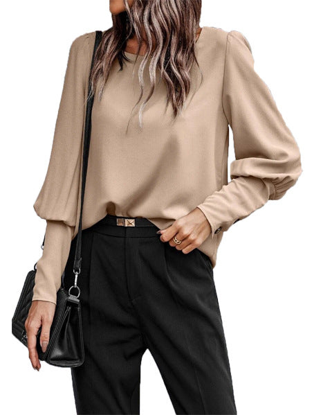 Women's T-Shirt Long Sleeve Button Solid Color Casual Top