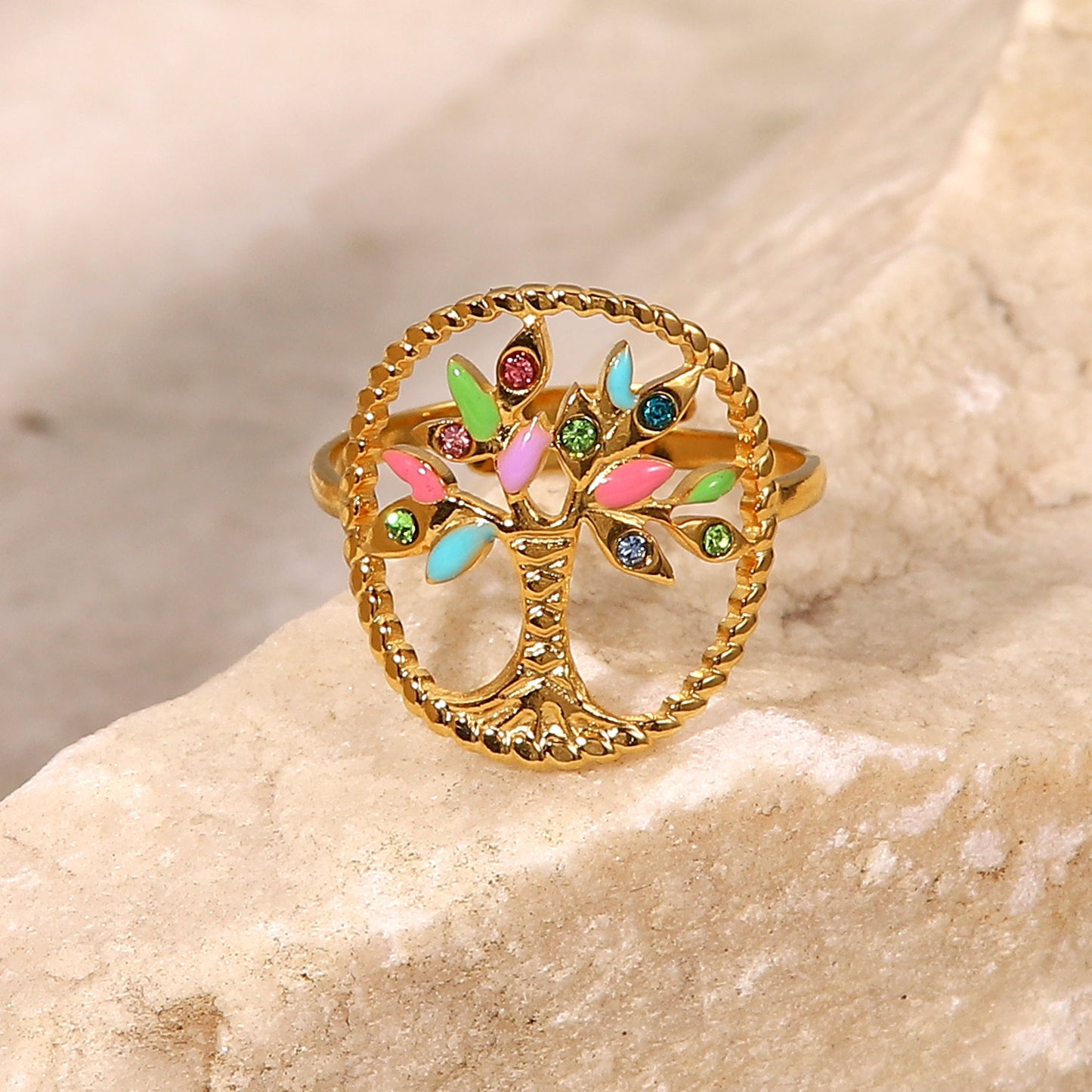 5pcs Fashion Stainless Steel Ring 18K Gold Plated Ring Seven Color Inlaid Zircon Jewelry Jewelry