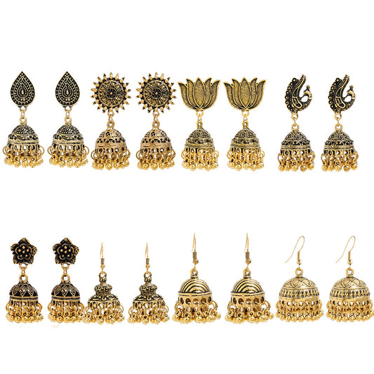 Bohemian Ethnic Carved Retro Pattern Creative Bell Earrings Exaggerated Personality Ethnic Wind Earrings