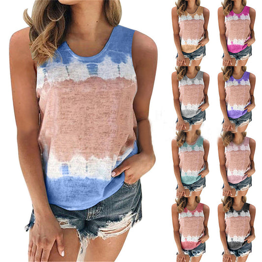 Spring And Summer New Women's Loose Crew Neck Vest Printed T-Shirt Top Woman
