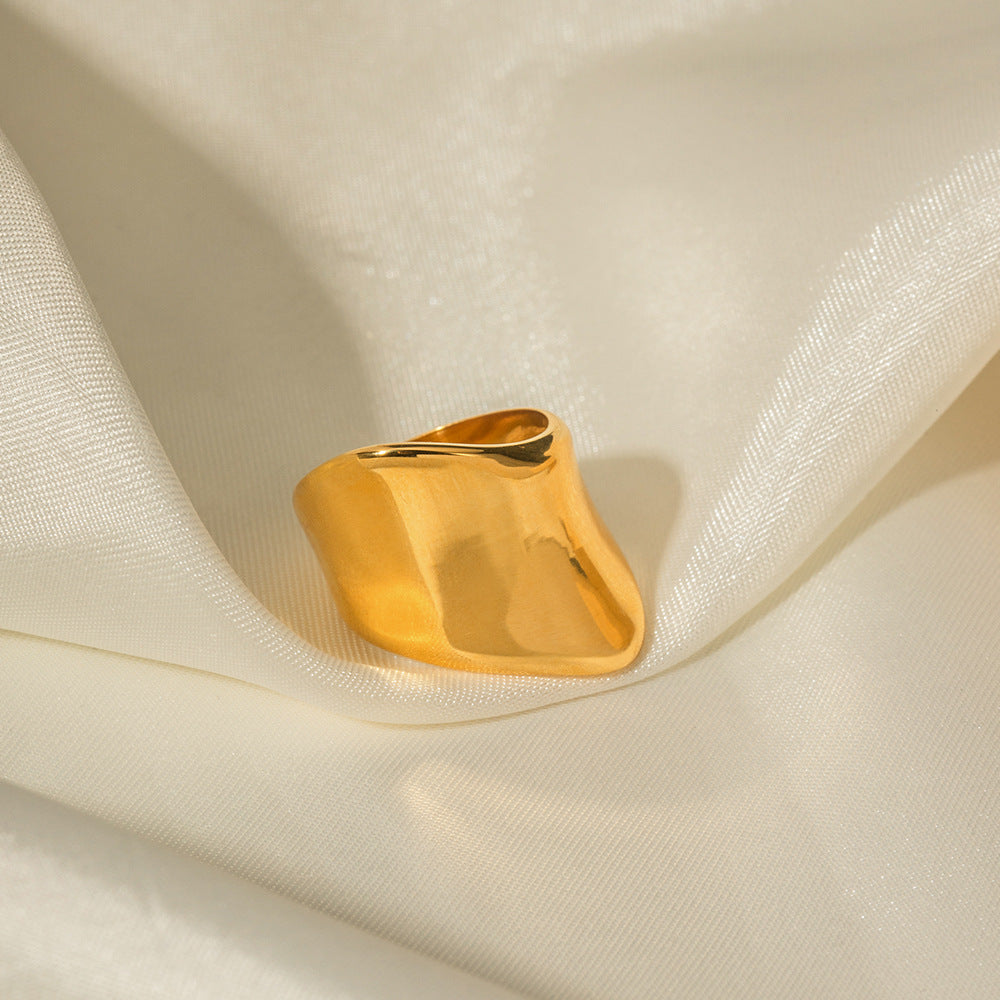 5pcs 18K Gold Stainless Steel Minimalist Wide-Face Ring Advanced Design Does Not Fade Jewelry