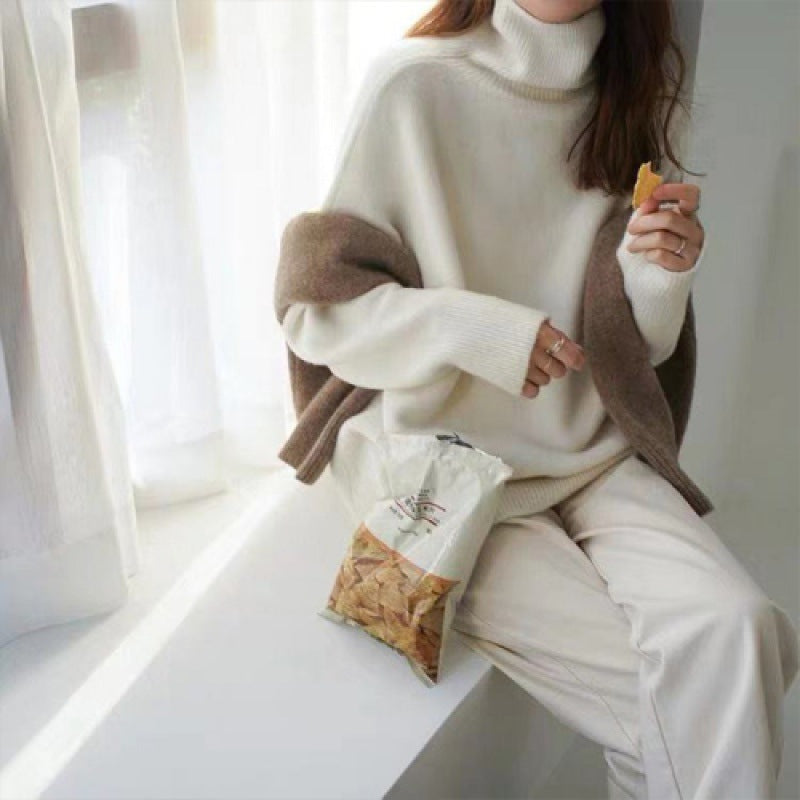 Turtleneck Sweater Women Loose Outside To Wear Autumn And Winter Lazy Wind New  Knitted Bottom Coat Winter Thickening