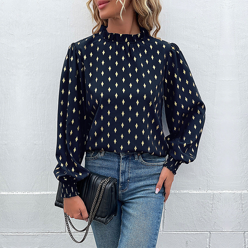 New Autumn New Women's Long Sleeve Hot Gold Shirt Woman