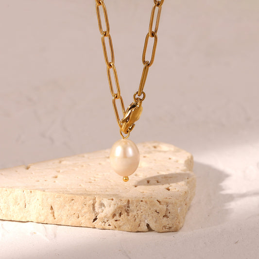 5pcs New Stainless Steel Paper Clip Chain Pearl Necklace Y Shape Light Pearl Pendant Necklace For Women