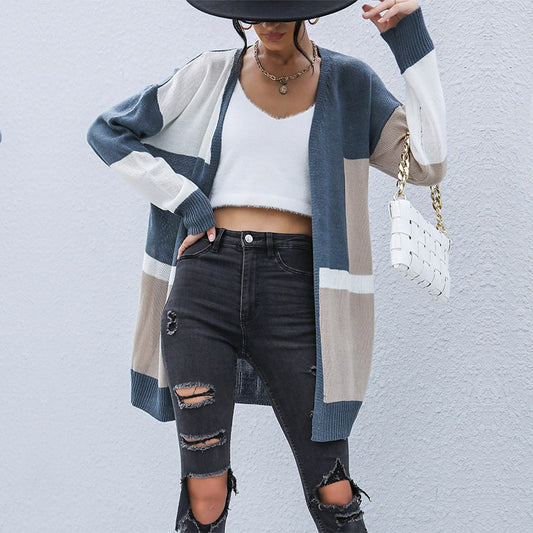 Spring And Autumn  Style Clothing Long Buttonless Color Sweater Coat