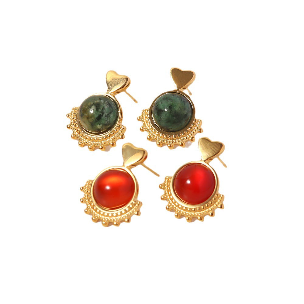 5pcs 18K Gold-Plated Stainless Steel Women's Earrings Africa Sun Love Titanium Steel Earrings Women's Jewelry