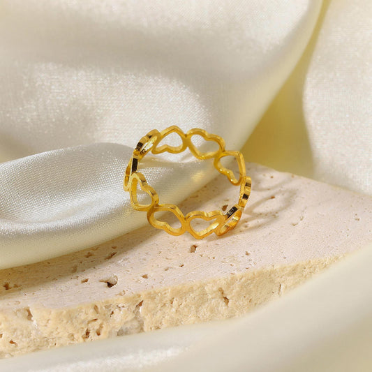 5pcs Hollow Small Love Open Ring 18K Gold Plated Stainless Steel Ring Women's Jewelry