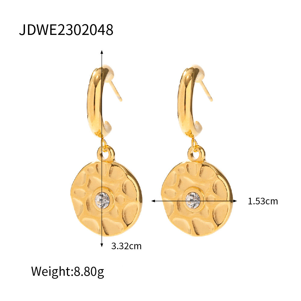 5pcs Stainless Steel Earrings 18K Gold Texture Set Diamond Round Earrings Women All Matching Earrings
