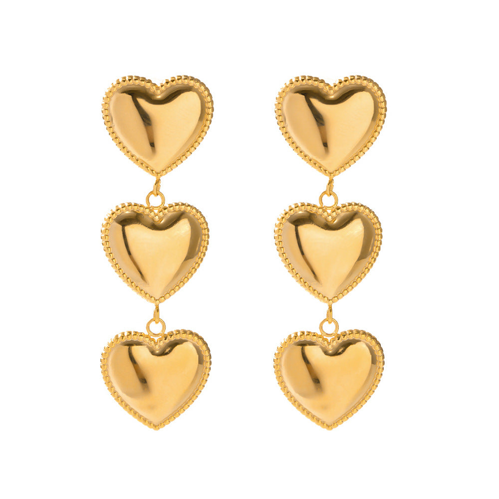 5pcs 18K Gold-Plated Stainless Steel Triple-Edged Love Tassel Earrings With Titanium Steel Earrings