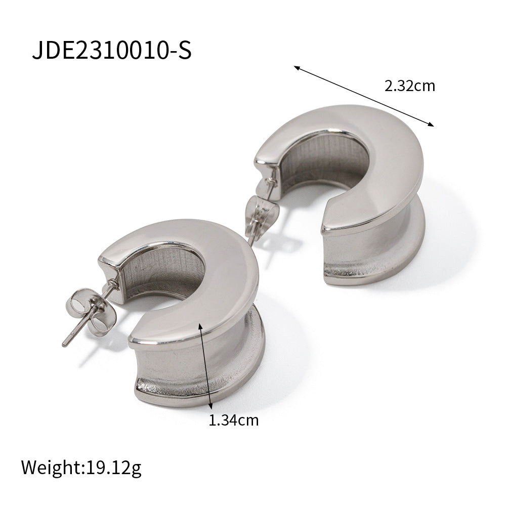 5pcs 18K Gold Stainless Steel C-Shaped Concave And Convex Edge Earrings Blogger With Fashion All-Matching Earrings Girl
