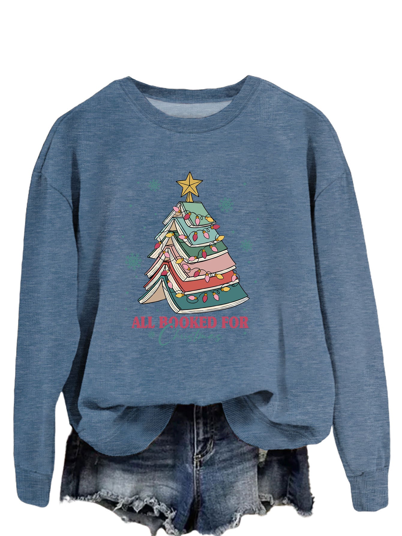 All Booked For Christmas Letters Fun Printed Casual Crew-Neck Hoodie