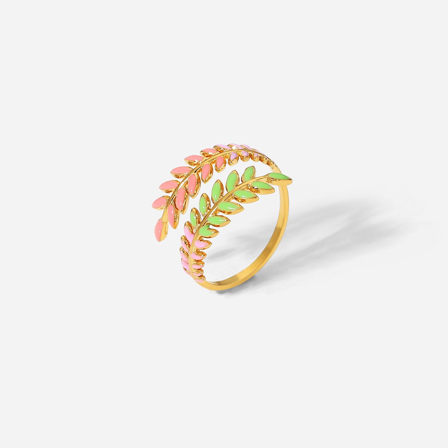 5pcs New Ring Creative Leaf Branch Ring 18K Gold Plated Stainless Steel Women Color Dripping Open Ring