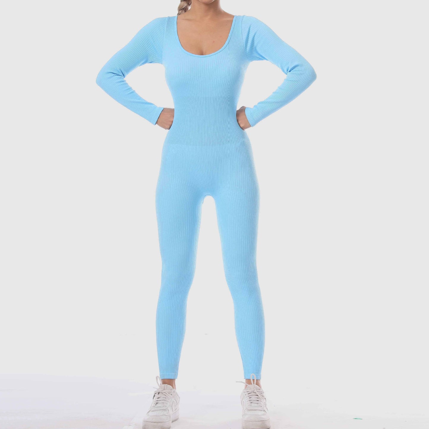 New One-Piece Long Sleeve Quick Dry Sports Seamless Yoga Jumpsuit Body-Tight Bodybuilding One-Piece Yoga Suit Women