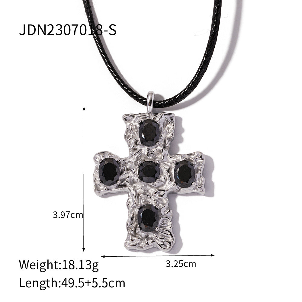 5pcs 18K Stainless Steel Wax String Hammer Cross Set Zircon Necklace Does Not Fade Jewelry