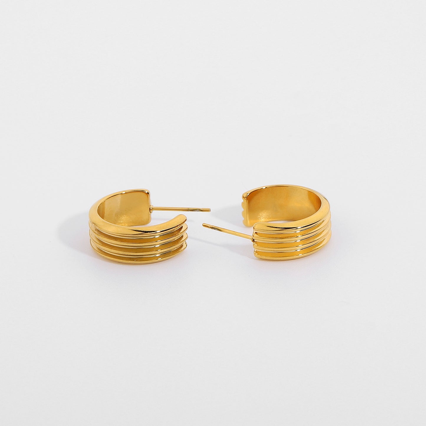 5pcs Earrings Jewelry 18K Vacuum Electric Gold L Stainless Steel Three Layer C Shape Tire Earrings Female