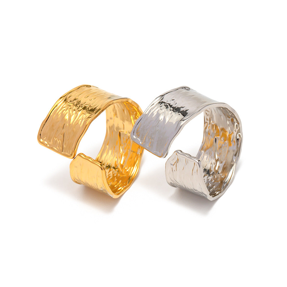 5pcs 18K Gold Plated Adjustable Stainless Steel Ring Wrinkle Fashion Jewelry Hand Ring Women's All-Match Niche Ring