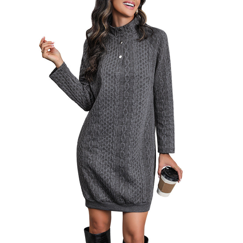 Autumn New Fashion Women's Dress Solid Color Stand Collar Skirt