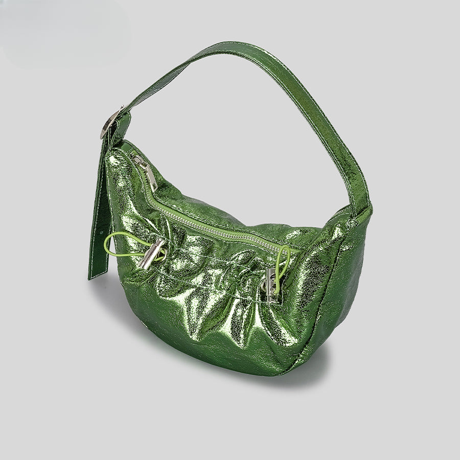 Spring And Summer Bright Leather Pleated Underarm Bag Advanced Drawstring Dumpling Bag Niche Design Shoulder Bag