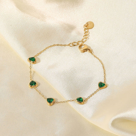 5pcs New Bracelet 14K Gold Multiple Green Zircon Bracelet Titanium Steel Fashion Bracelet Jewelry Women