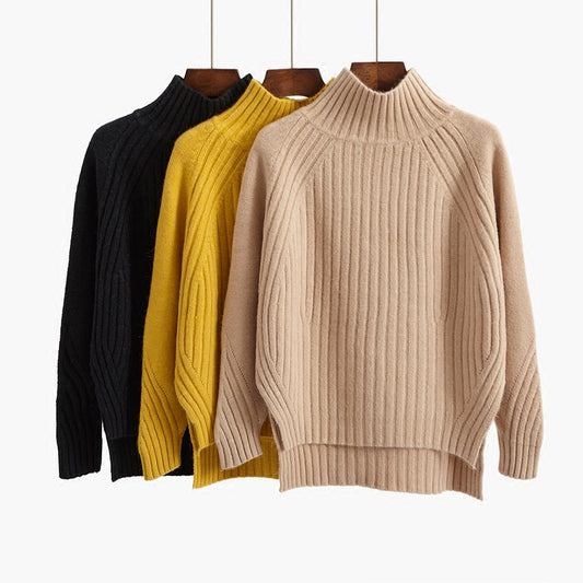 Half Turtleneck Sweater For Women Before Autumn And Winter Short After Long Swing Fork Thickened Loose Knit Bottom Coat