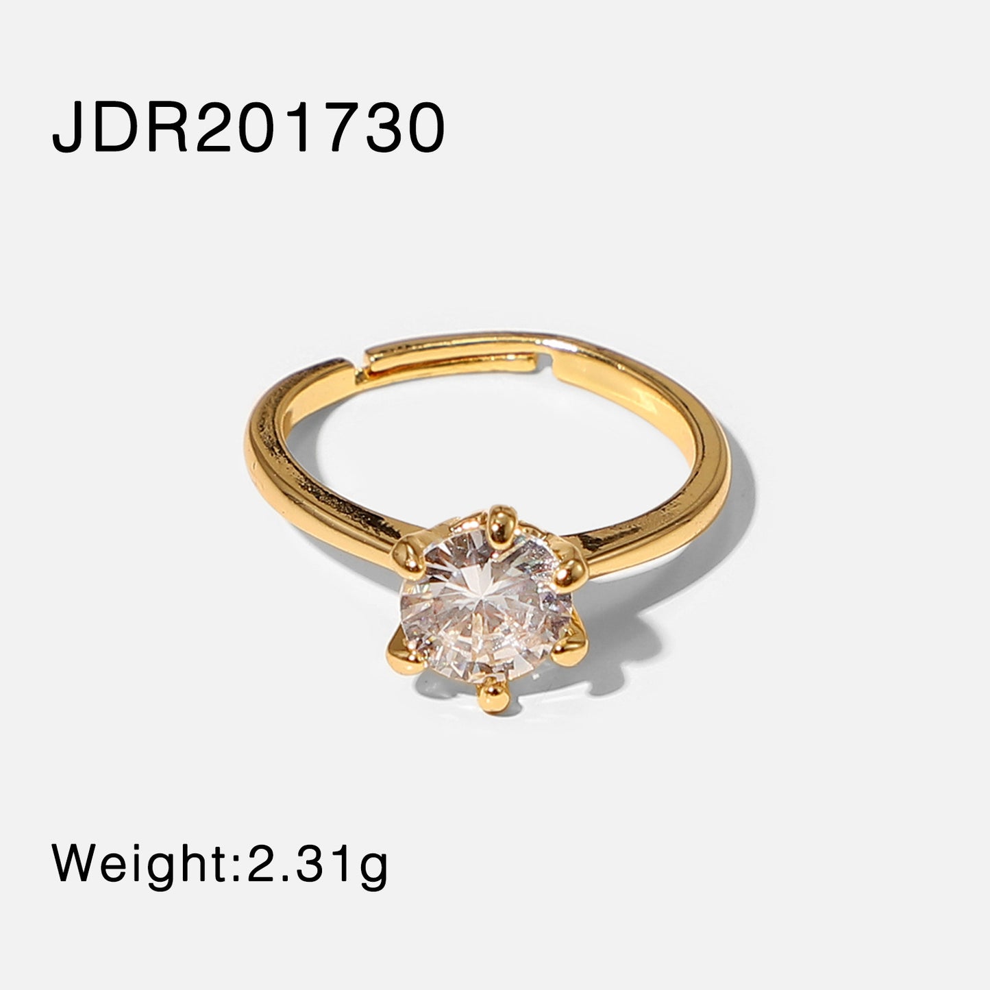 5pcs Ring 18K Gold White Round Zircon Six-Claw Ring Gold Plated Copper Ring