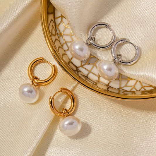 5pcs 16K Gold Stainless Steel Pearl Pendant Earrings Fashion New Women's Large Pearl Pendant Earrings Jewelry Trend