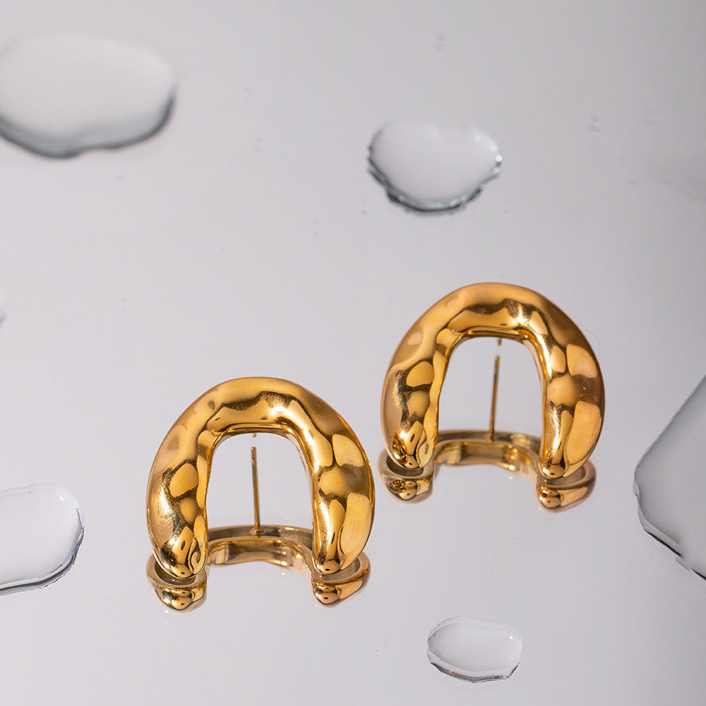 5pcs Gold Plated Stainless Steel Classic 18K Gold Stainless Steel Hammer Arch Earrings Women's Fashion Earring Accessories