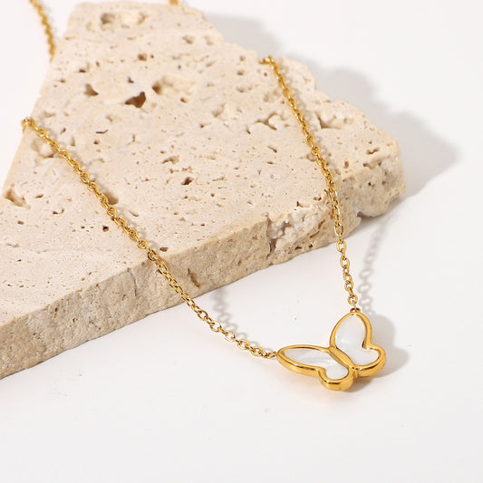 5pcs Blogger Stainless Steel Necklace 14K Gold White Shell Butterfly Gold Chain Necklace Ladies Popular Choker