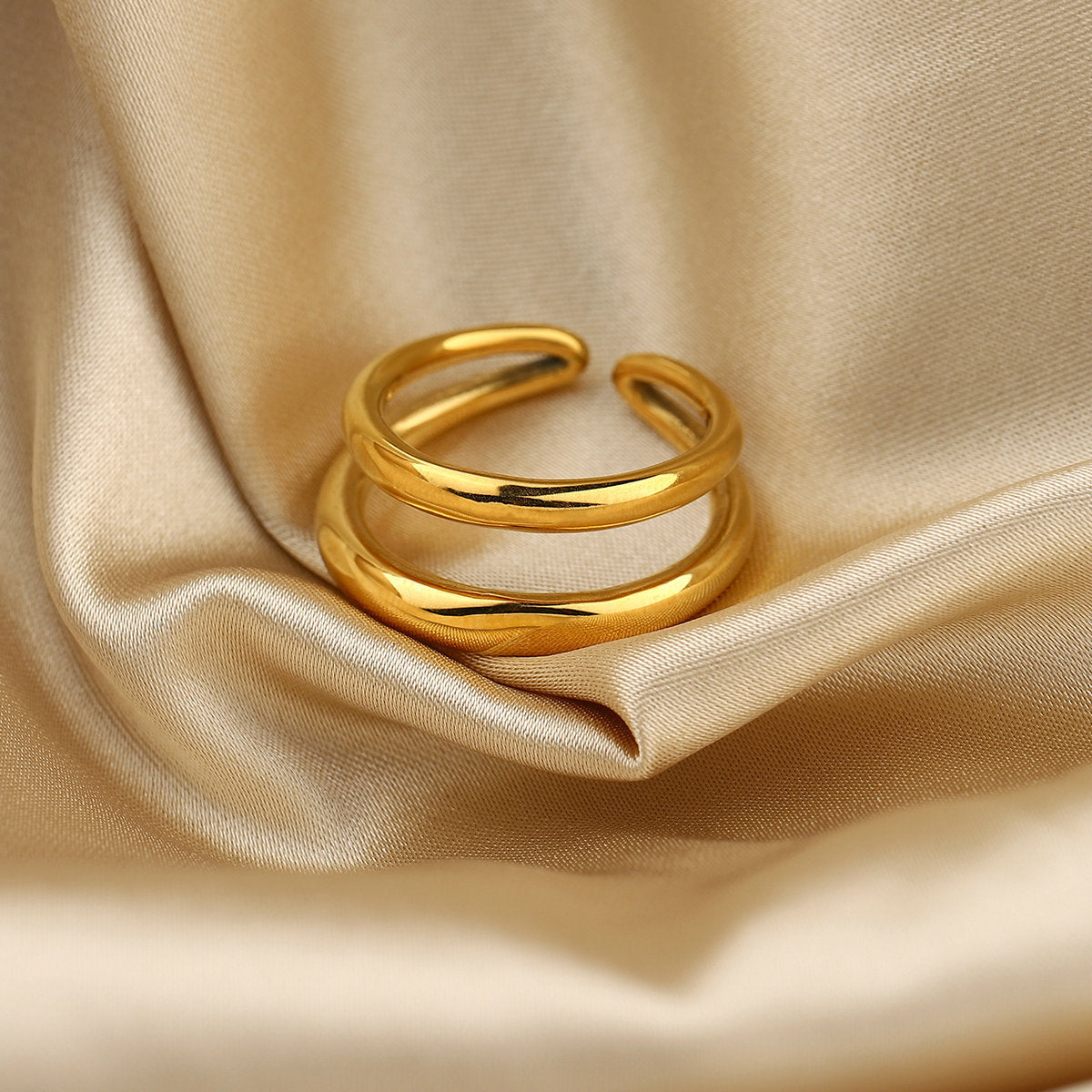 5pcs Stylish And Chic Titanium Steel Double Ring Anti-Jewelry 18K Gold Plated Stainless Steel Ring