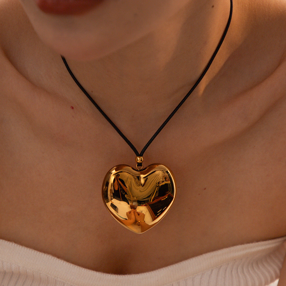 5pcs Minimalist Fashion Gold Plated Stainless Steel Necklace Simple Rope Chain Large Heart Pendant Necklace Choker Jewelry Women