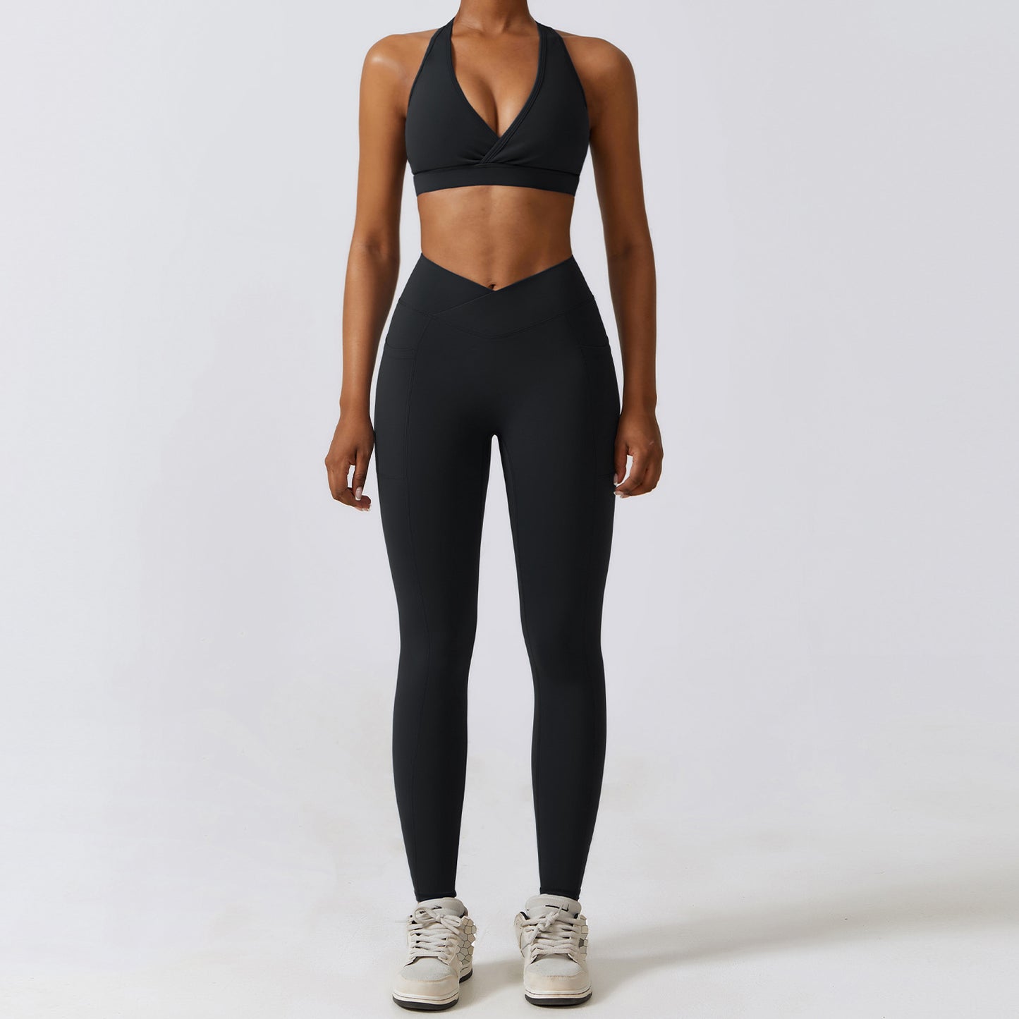 Quick Dry Beauty Back Yoga Set Pocket Tight Running Sports Set Female Nude Fitness Clothing