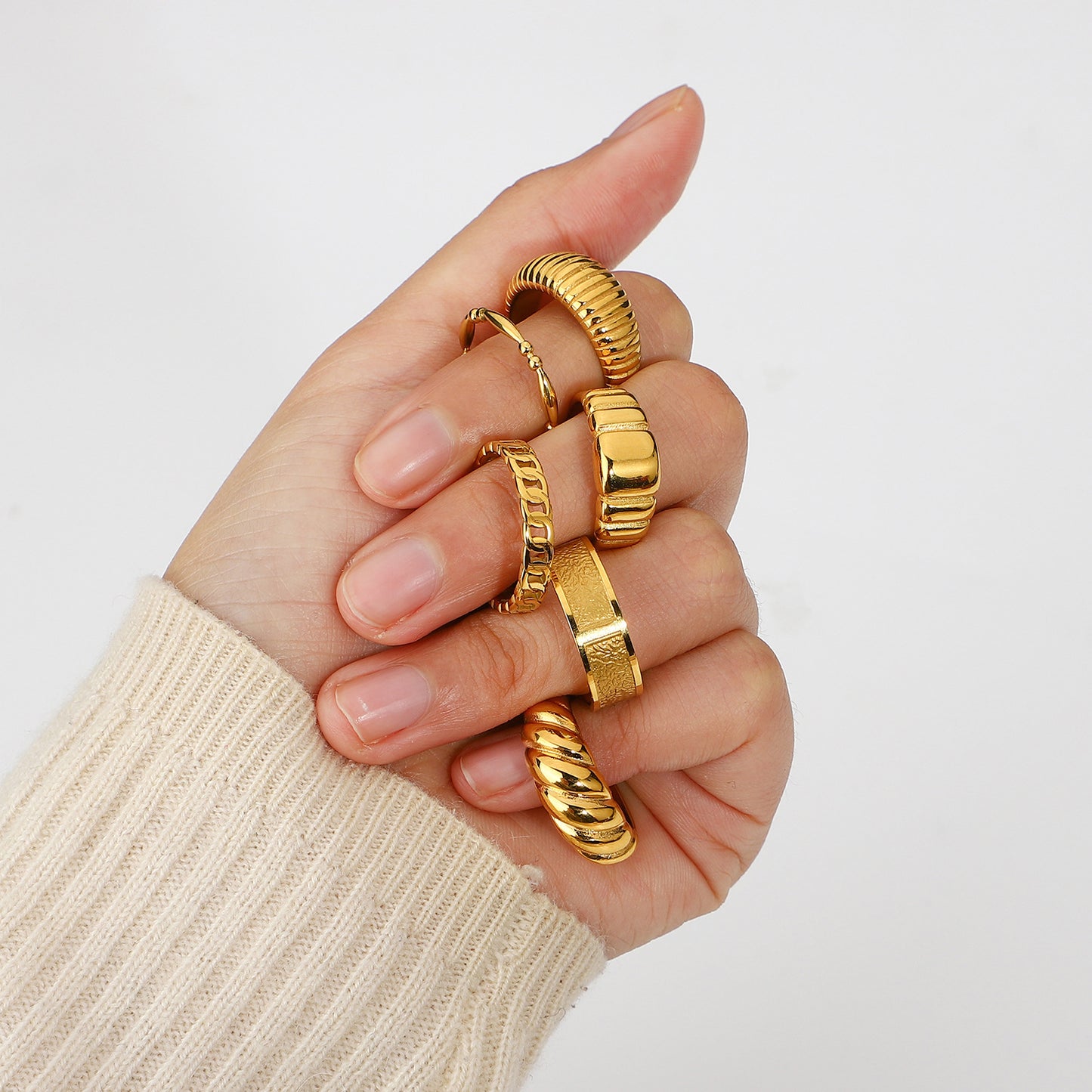5pcs 18K Vacuum Plated Stainless Steel Ring With Jewelry Croissant Ring Lady