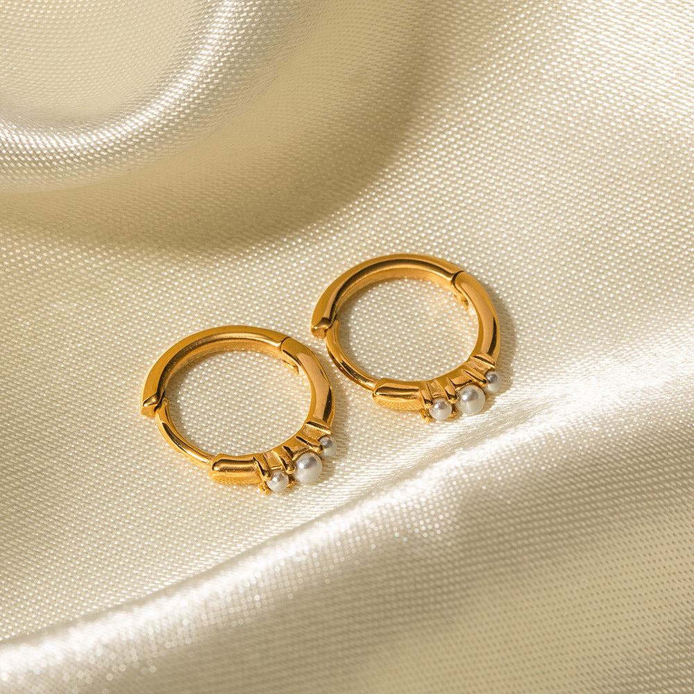 5pcs Fashion New Set With Three Pearl Round Earrings Gold Earrings For Women