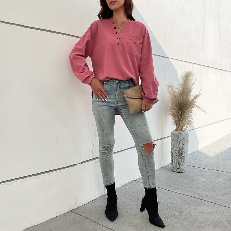 New Autumn And Winter New Women's Long Sleeve Solid Color Shirt Casual Women