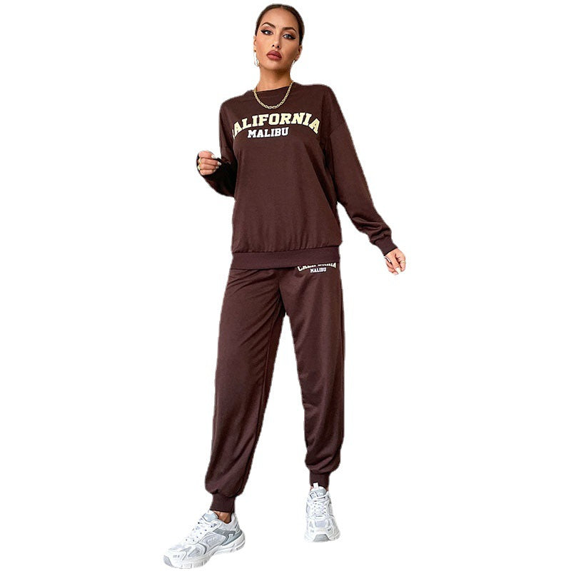 Women's New Long-Sleeved Letter Hoodie Print Fashion Suit Two-Piece Set