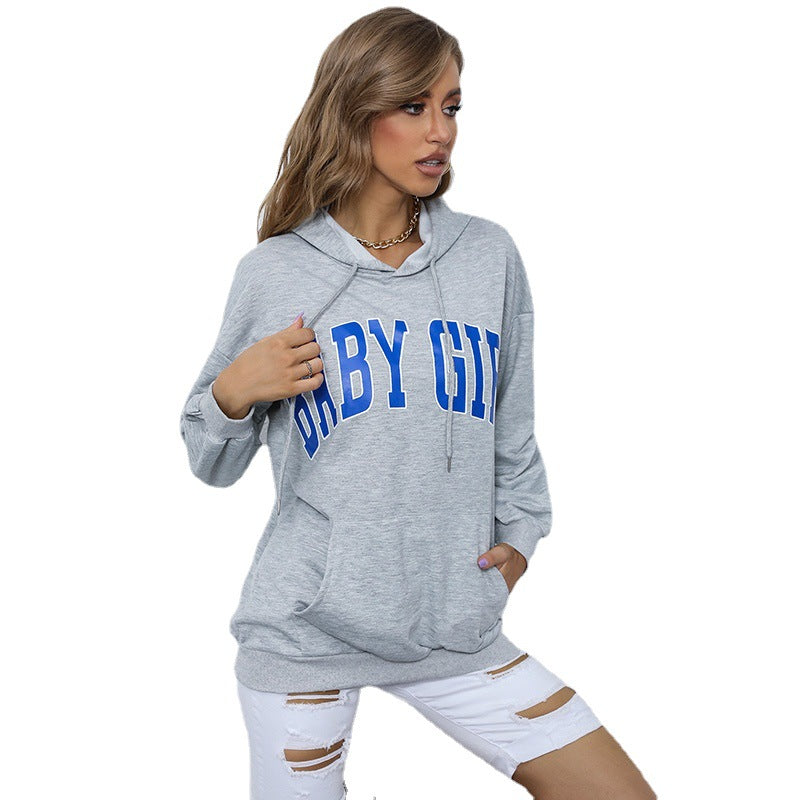 Autumn New Women's Wear Gray Leisure Sports Hooded Letter Pullover Hoodie Woman