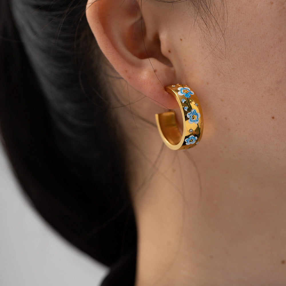 5pcs 18K Gold Plated Stainless Steel Large White Flower Earrings Do Not Fade Niche Design Earrings