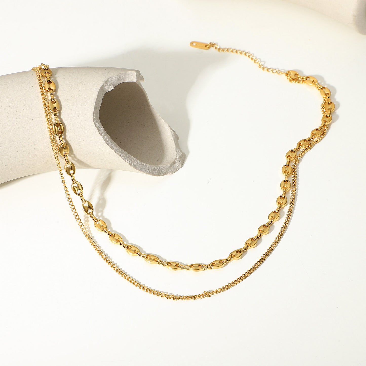 5pcs New 18K Gold-Plated Pig Nose Chain Double-Layer Necklace Fashion Simple Style With Stainless Steel Necklace