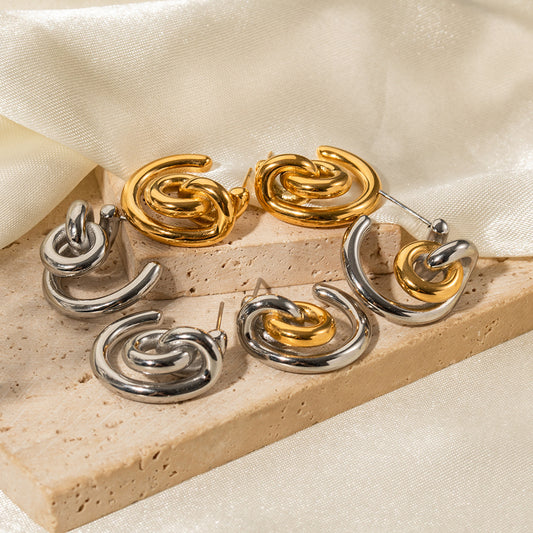 5pcs New Style Fashion Creative Architecture Style Minimalist Line Earrings 18K Gold Stainless Steel Earrings