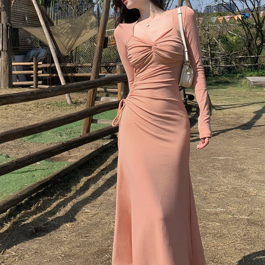 Autumn New Stepmother Package Hip Black Long Skirt Sweet Hot Sexy Senior Slim Long-Sleeved Dress